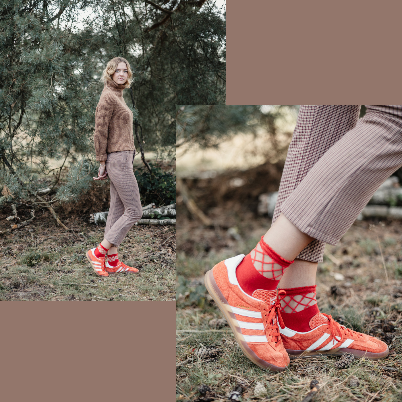 Socken Styles: SARAH Karo rot in orangenen Sneakers