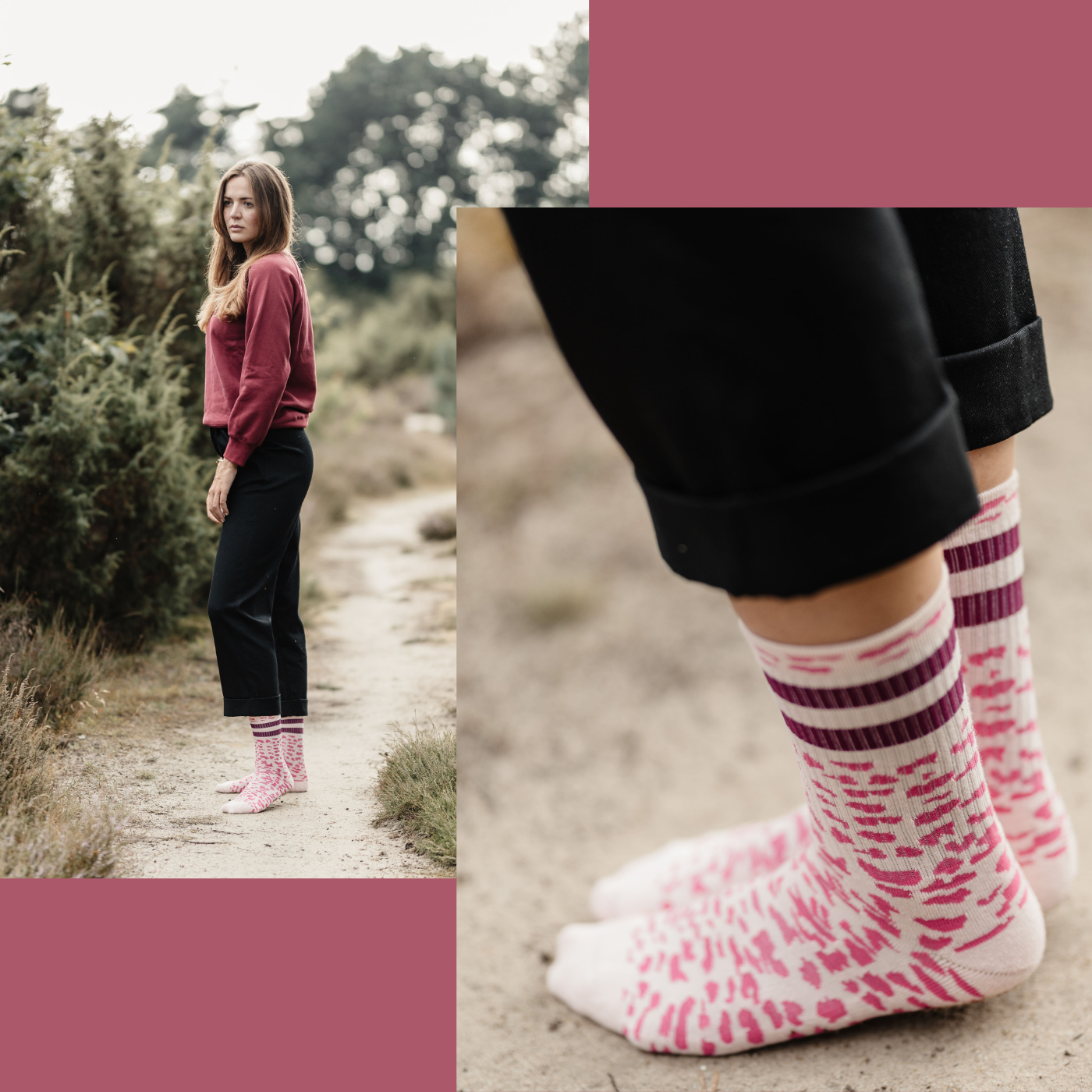 Collage rosa, Socken mit Leo-Print
