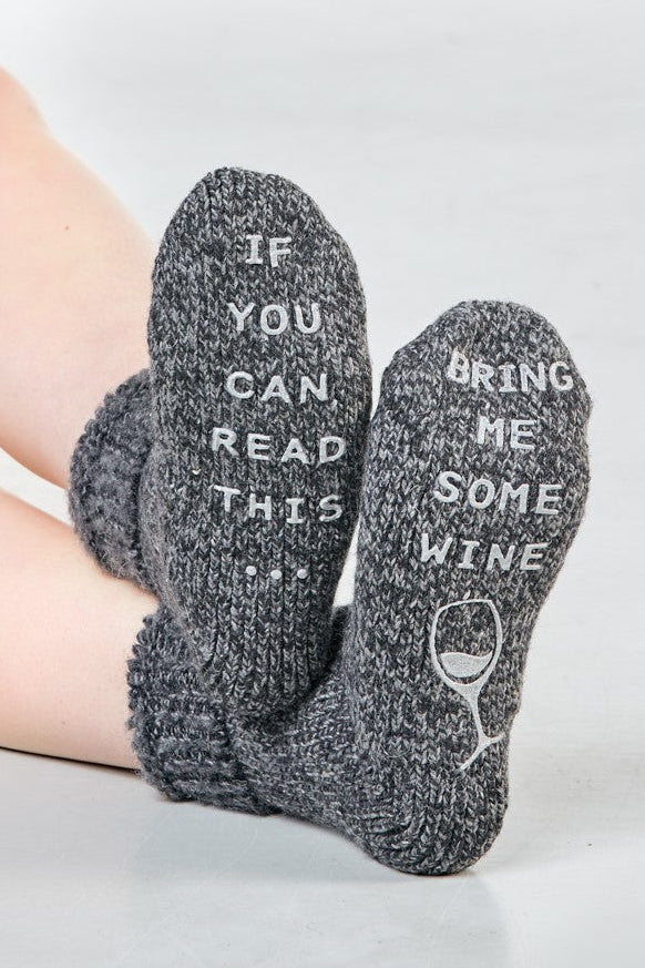 Graumelierte Socken "If you can read this, bring me some wine"