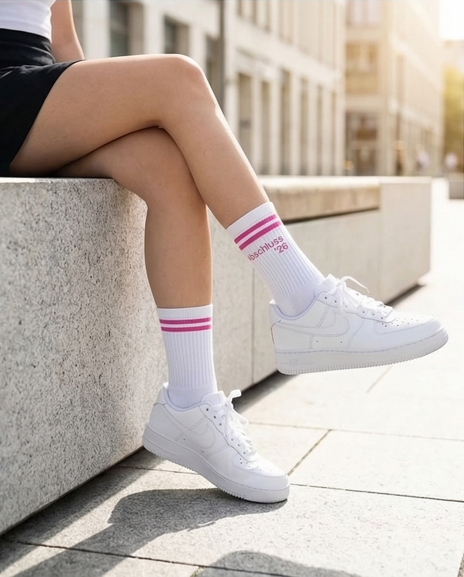 Abschluss '26 - weiß/neon pink - dailysocks.berlin