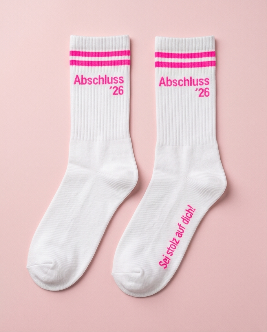 Abschluss '26 - weiß/neon pink - dailysocks.berlin